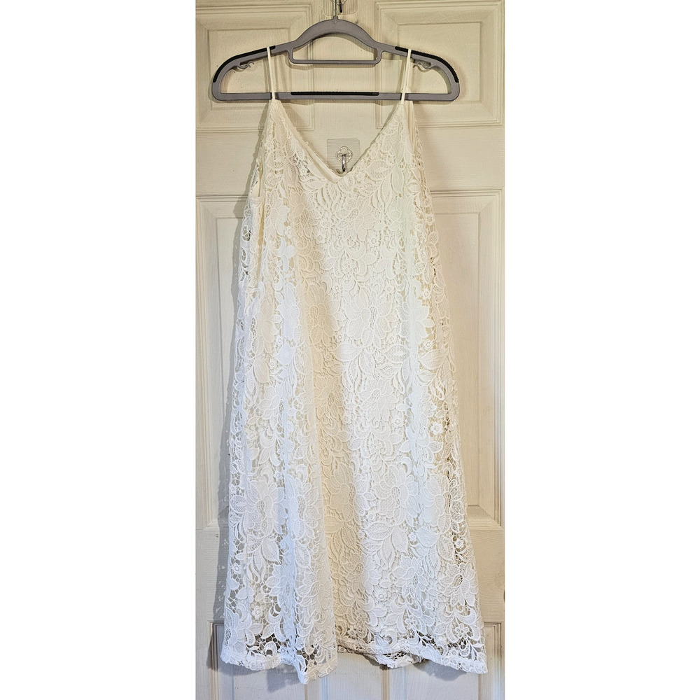 H&M White Lace Dress Womens Medium Spaghetti Strap Boho Wedding NWT
